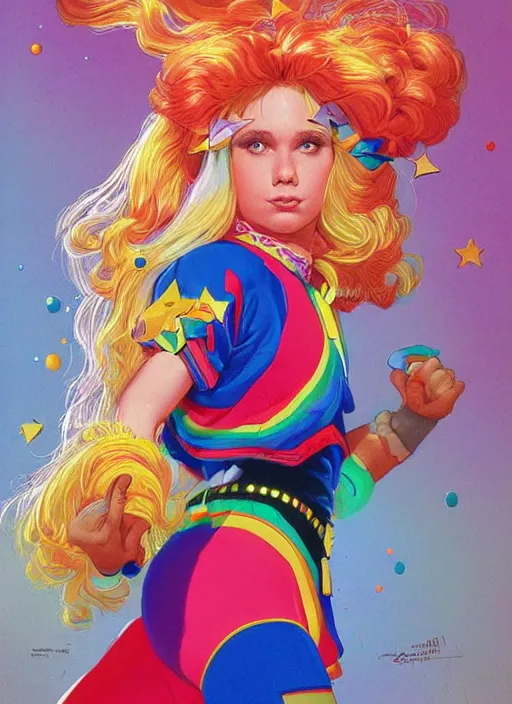 Image similar to portrait of Rainbow Brite in Society (1989), highly detailed, centered, solid color background, digital painting, artstation, concept art, smooth, sharp focus, illustration, artgerm, donato giancola, Joseph Christian Leyendecker, Les Edwards, Ed Repka, WLOP, Artgerm