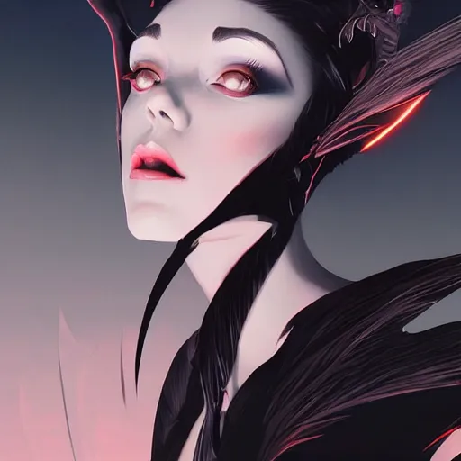 Image similar to demonic satanic woman with black bat wings, elegant, highly detailed, digital painting, artstation, concept art, sharp focus, illustration, strong brush stroke, anime, sharp focus, ghibli studio, art by ilya kuvshinov, rossdraws