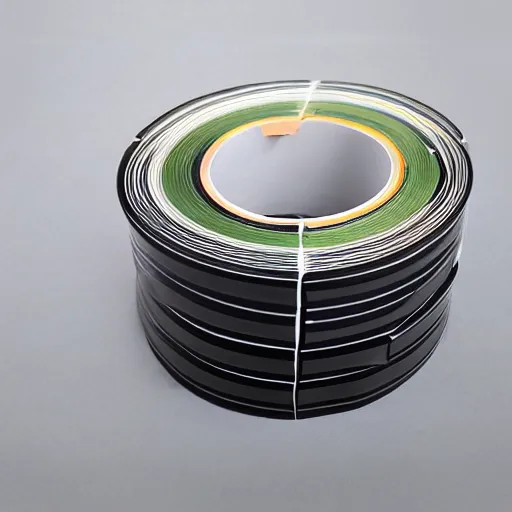 Prompt: professional painting of endless black folding tape + tape unrolling from cassette, high quality, uhd