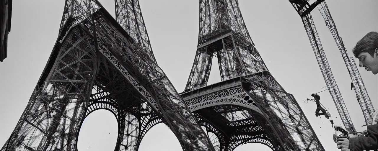 Image similar to construction of the eiffel tower with spaghetti, canon 1 0 mm, photography, film, kodachrome