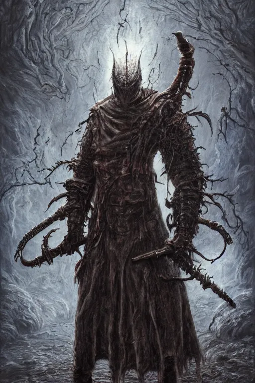 Prompt: a full body high detail fantasy portrait oil painting illustration of slipknot band bloodborne by justin sweet with face and body clearly visible, in a scenic background, insane, realistic proportions, d & d, rpg, forgotten realms, artstation trending, high quality, sombre mood, artstation trending, muted colours, entire person visible!