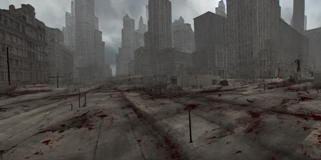 Image similar to zombie apocalypse, Chicago in ruins, sharpen, UHD, RTX, Ray tracing