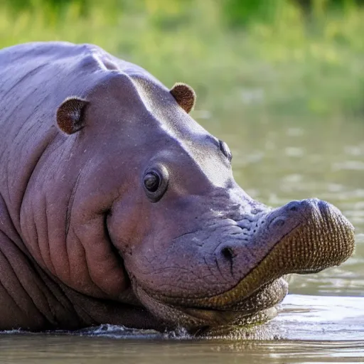 Prompt: a photo of a hippo clipping it's toenails