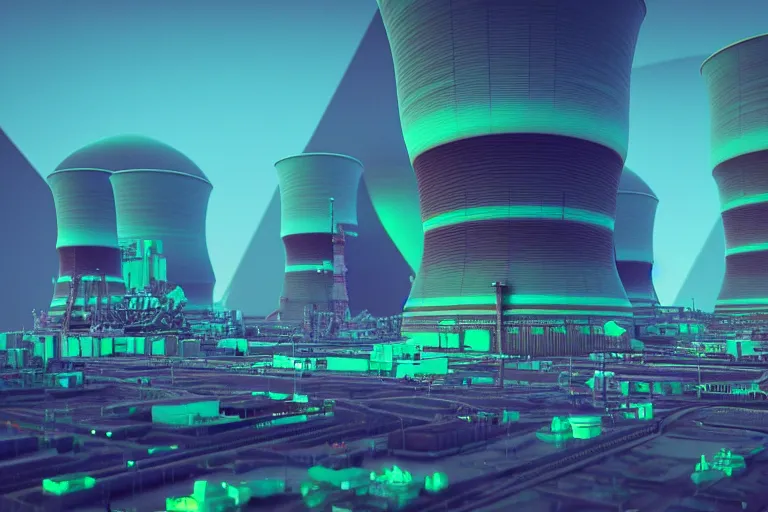 Image similar to alien nuclear power plant, colorful, sci-fi, utopia, octane render, substance painter, zbrush. Trending on artstation. 8K. Highly detailed.