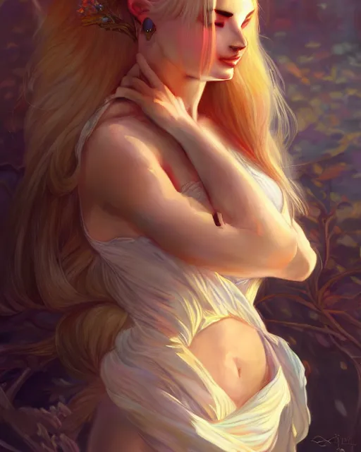 Image similar to beautiful kim petras, perspective, portrait, fantasy, ultra detailed, elegant, intricate, dynamic lighting, hyperrealism, digital art, digital painting, artstation, wlop, sharp focus, illustration, art by artgerm and greg rutkowski and alphonse mucha, 8 k