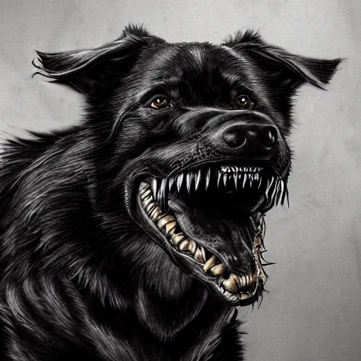 Image similar to venom dog version, ultra realistic, highly detailed, photorealism, scary, intricate detail, high res, textures, extremes, dark, twisted, black, wiry, superhero, antihero, powerful, teeth, licking tongue, dog, hair, german shepard trending on artstation