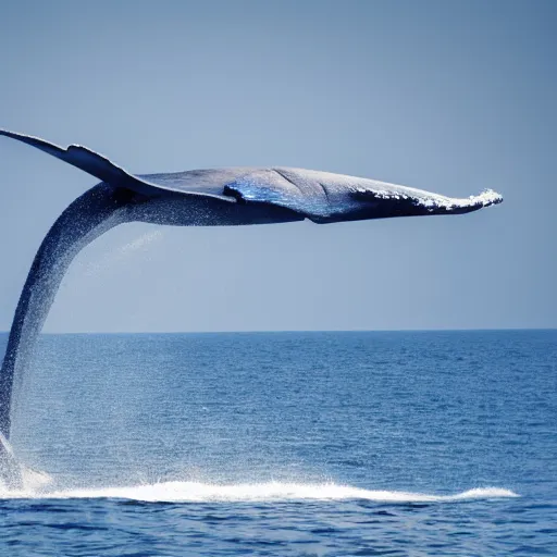 Image similar to a photo of the ocean and a blue whale coming up for air photography high - quality beautiful