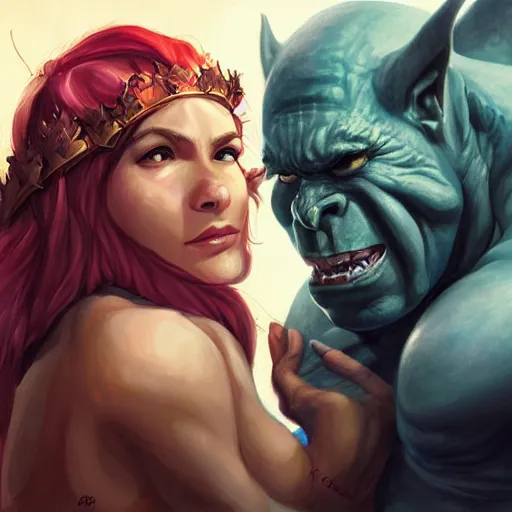 Image similar to the orc and the princess, painting by Artgerm