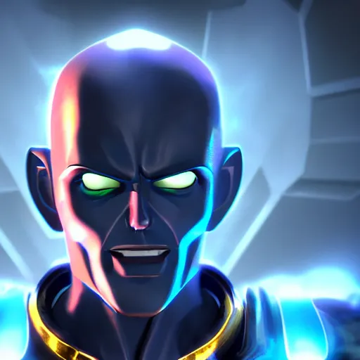 Image similar to megamind wearing the infinity gauntlet dynamic pose 4 k deviantart fanart cinematic shot