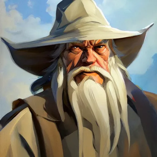 Image similar to greg manchess portrait painting of gandalf as overwatch character, medium shot, asymmetrical, profile picture, organic painting, sunny day, matte painting, bold shapes, hard edges, street art, trending on artstation, by huang guangjian and gil elvgren and sachin teng