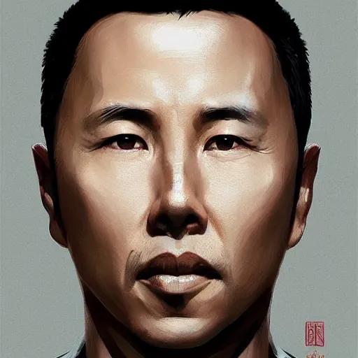 Image similar to “ portrait of donnie yen by greg rutkowski, young, attractive, highly detailed portrait, scifi, digital painting, artstation, concept art, smooth, sharp foccus ilustration, artstation hq ”