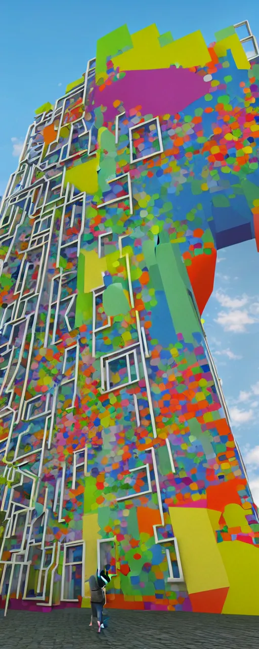 Prompt: 3d render of biophilic design in bauhaus city of Saint Petersburg covered in multi-colored graffiti