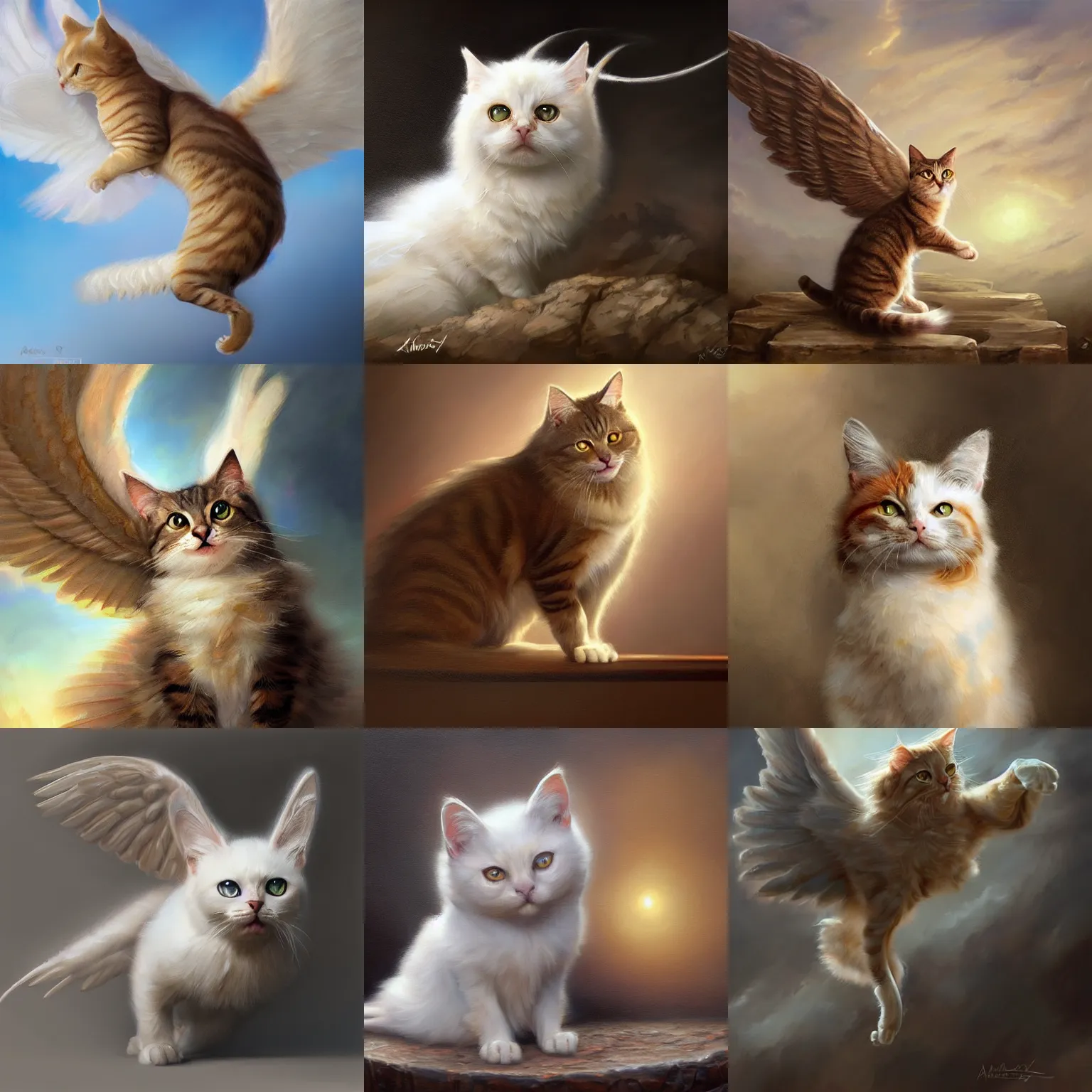 Prompt: winged cat. digital painting, detailed, 8 k, trending on artstation, smooth, sharp focus artwork by mark arian, artgerm, mark keathley, greg rutkowski