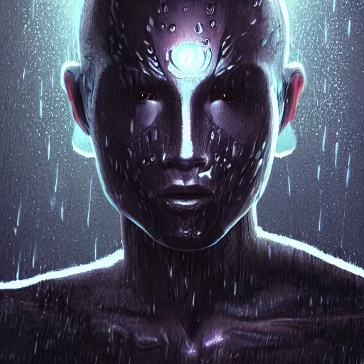 Image similar to humanoid inspired by raindrops, Trending on Artstation, cinematic atmosphere