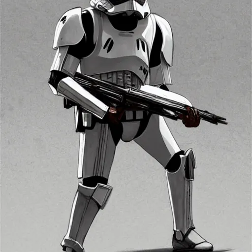 Image similar to an extremely long shot of an imperial stormtrooper in battle position ready to shoot his blaster concept art by Doug Chiang cinematic, realistic painting, high definition, very detailed, extremely high detail, photo realistic, concept art, the Mandalorian concept art style