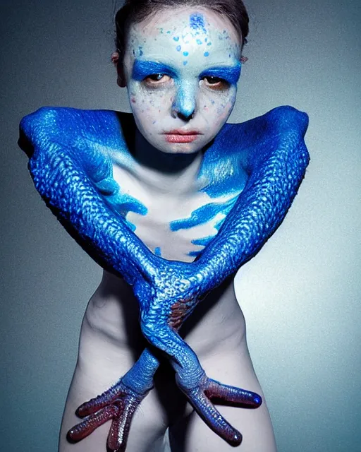 Prompt: blue amphibian alien girl, realistic photography,
