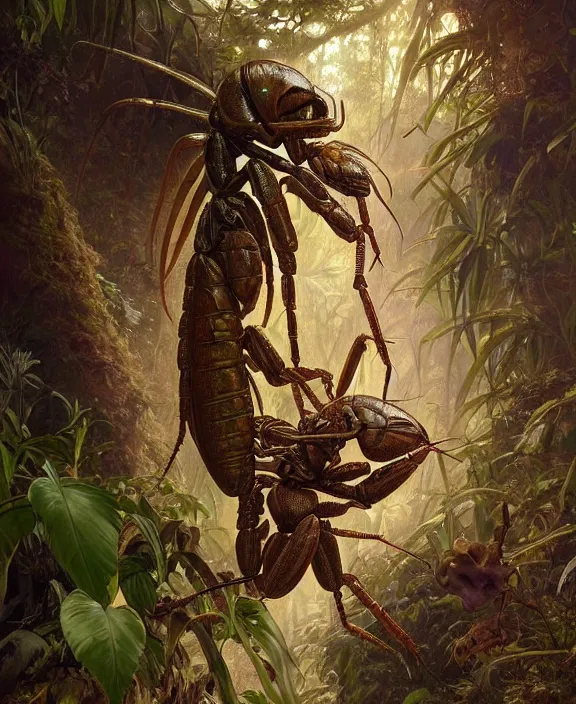 Image similar to intricate earth - toned portrait of a disturbing alien insect creature, mottling coloring, adorable, childlike, overgrown jungle environment, ultra realistic, concept art, maximalist, photorealistic, octane render, 8 k, unreal engine. art by christopher marley and artgerm and greg rutkowski and alphonse mucha