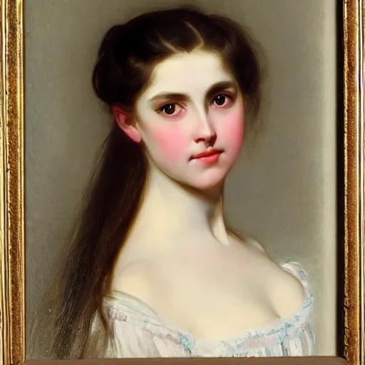 Image similar to beautiful portrait of a young woman with gentle eyes by franz xaver winterhalter, circa 1 8 6 3