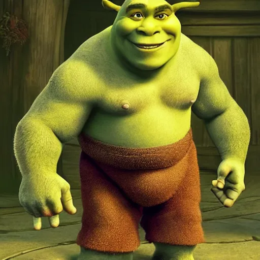 Prompt: shrek, but thin, well muscled and handsome