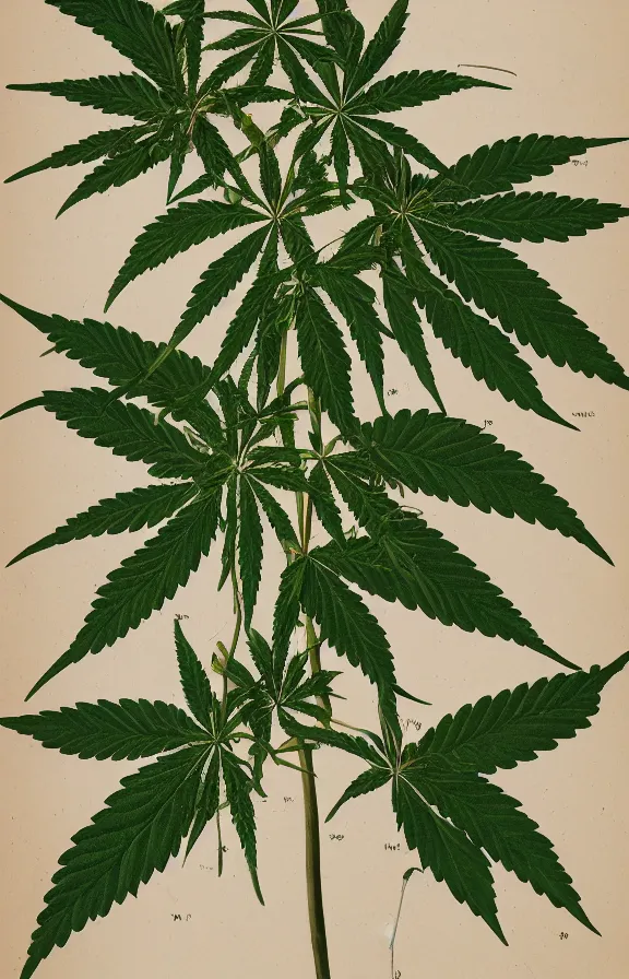 Prompt: botanical illustration of cannabis plant