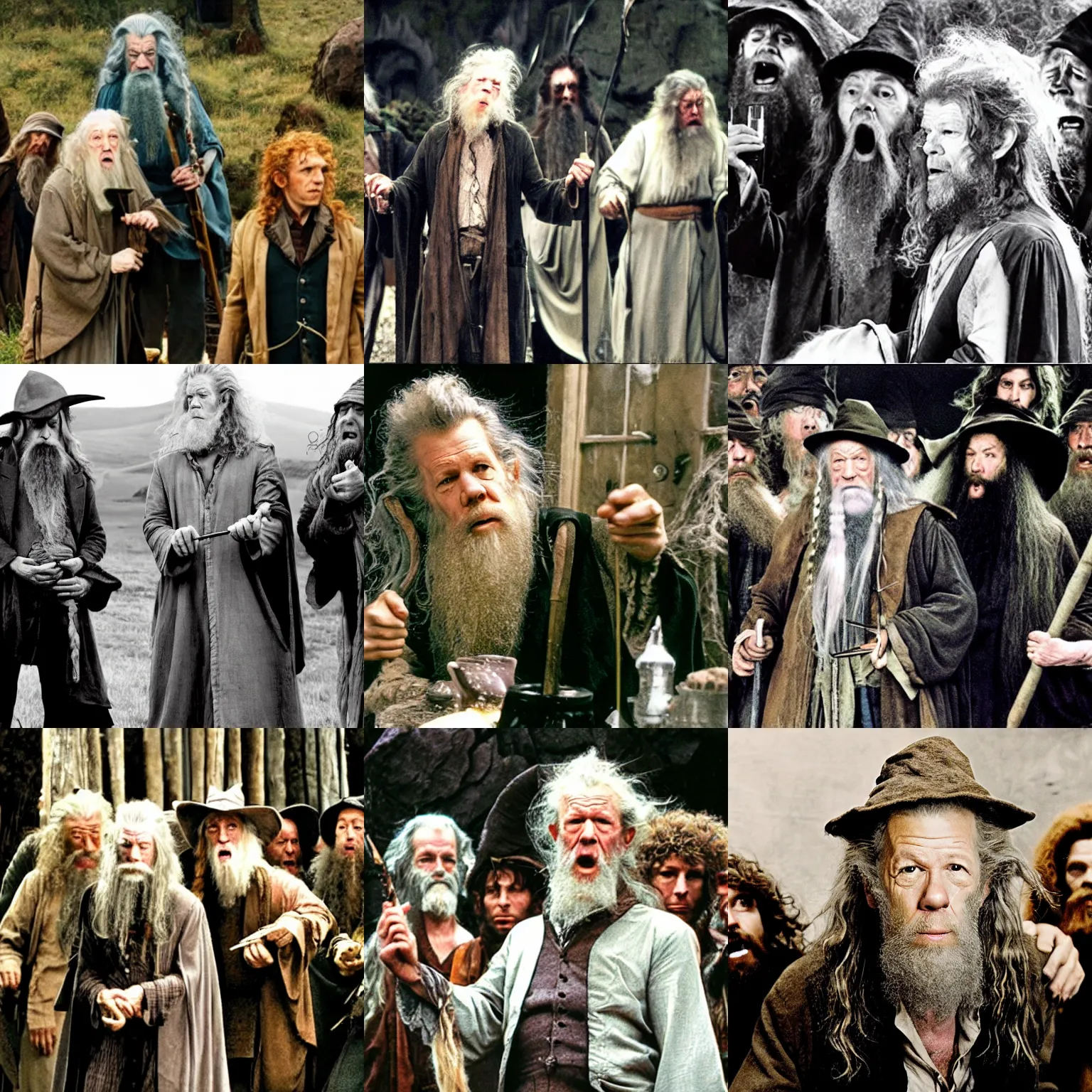 Prompt: tom waits as gandalf chastising a group of hobbits
