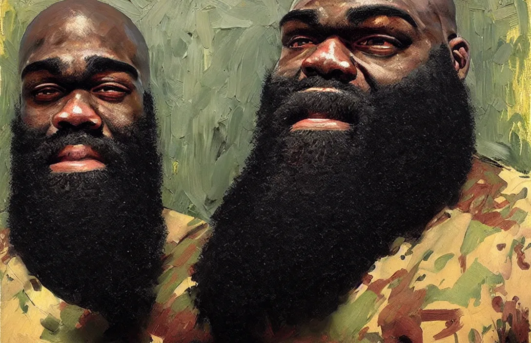 Image similar to portrait of kimbo slice!!!!!!!!!!!!!!!!!!!!!!!!!!!, detailed face, detailed painting,, epic lighting, by ilya repin, phil hale and kent williams