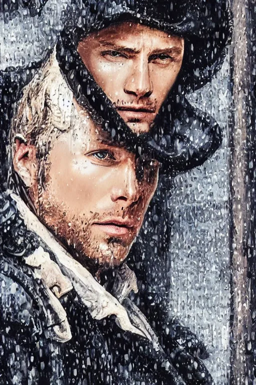 Prompt: a ultradetailed portrait of jensen ackles in a supernatural sherlock holmes story, 1 8 th century london in the rain, city streets, ominous, masterpiece, 8 k, art by rembrant and akira toriyama