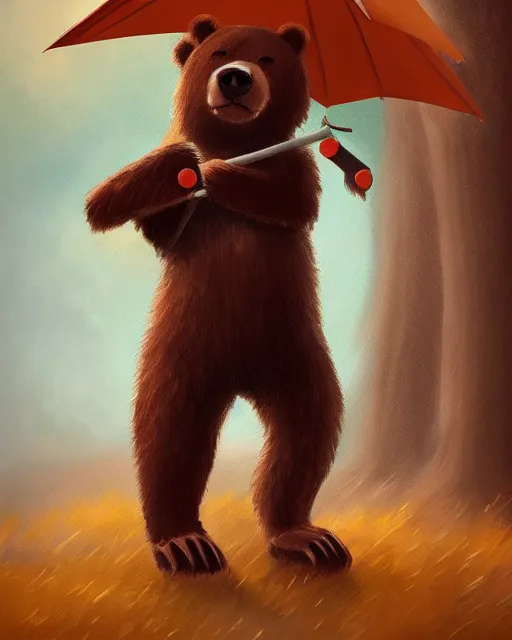 Image similar to autumn a bear with an umbrella by samuel smith trending on artstation