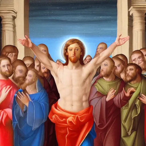 Image similar to mark zuckerberg depicted as jesus in a religious painting