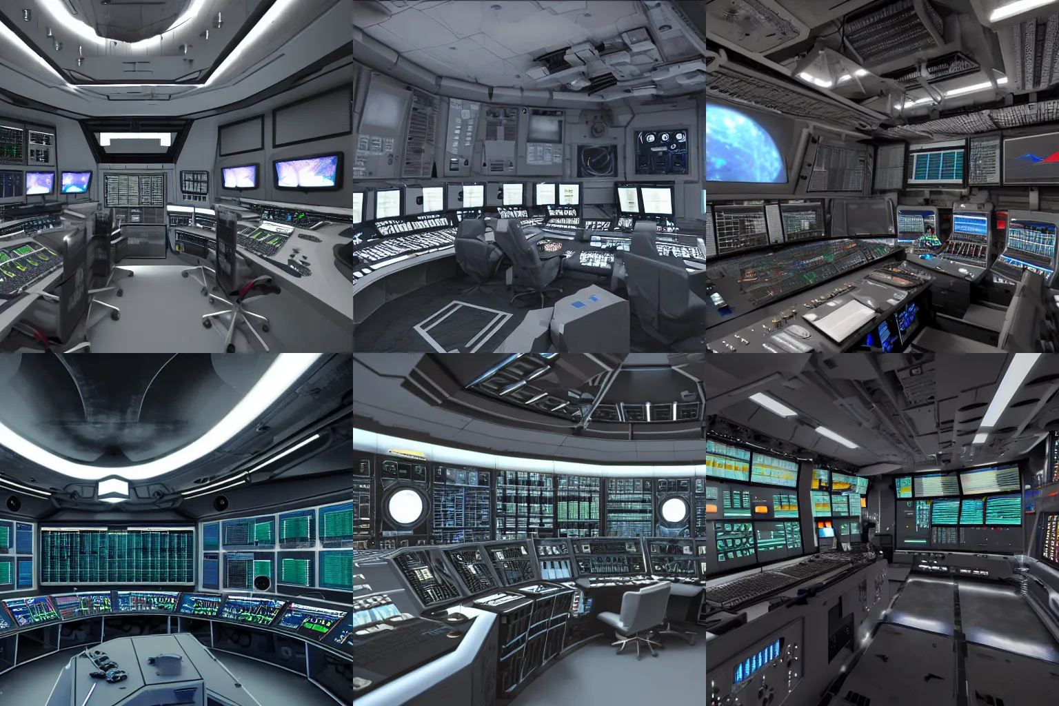 Prompt: control room of an asteroid mining ship, photorealistic, 3d, sci-fi, atmospheric lighting, octane render