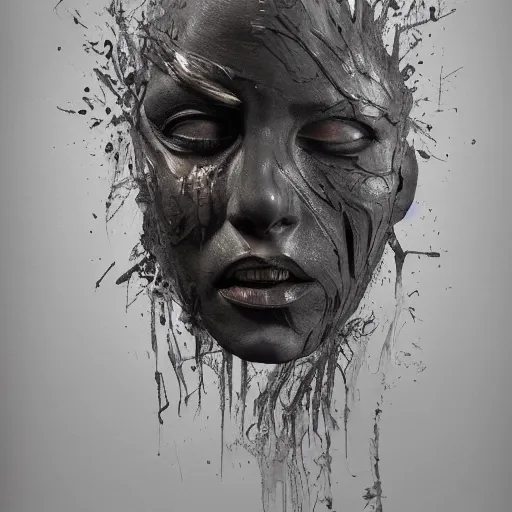 Prompt: charcoal painting of a sculpture with melting face, distorted, abstract, creepy, intricate, elegant, highly detailed, ray tracing, digital painting, artstation, concept art, art by artgerm and greg rutkowski and alphonse mucha, 8 k