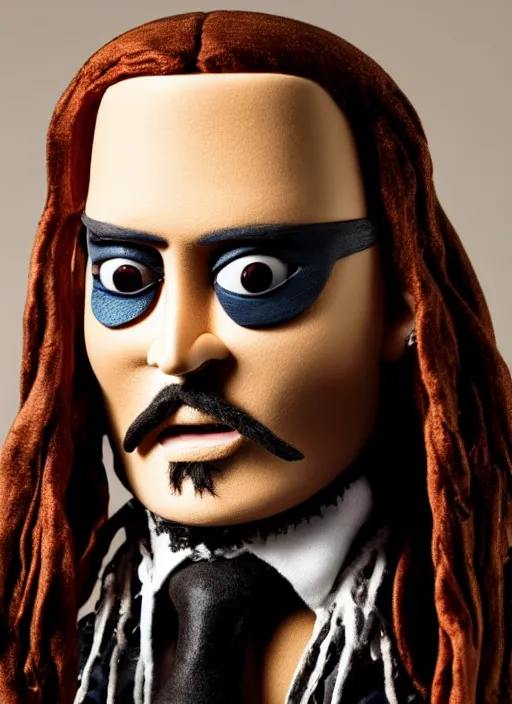 Image similar to studio portrait still of johnny depp as a muppet, 8 k, studio lighting, key light,