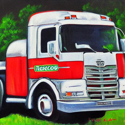 Image similar to an awesome painting with texaco camion by peter klasen