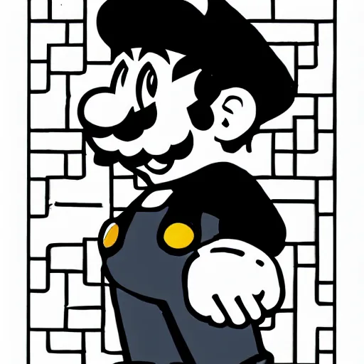 Image similar to mario in criminal style, monochrome