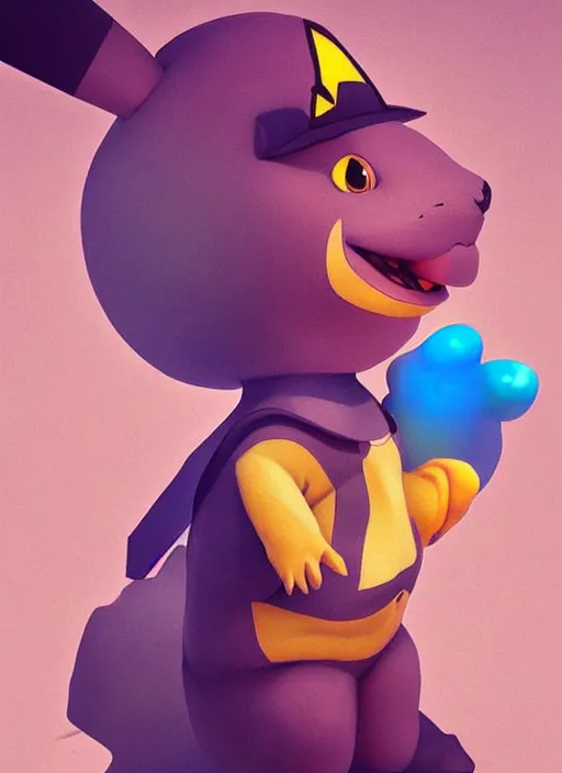 Image similar to colourful caricature - 3 d vfx art - of a pikachu, art style by james jean & hsiao - ron cheng, character concept art, unreal engine render, digital illustration, sharp, intricate detail, volumetric light, ray tracing, soft light, symmetric, pinterest, artstation, behance,