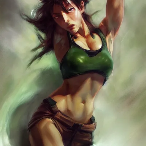 Prompt: muscular fubuki by daniel gerhartz, dark green hair, trending on artstation