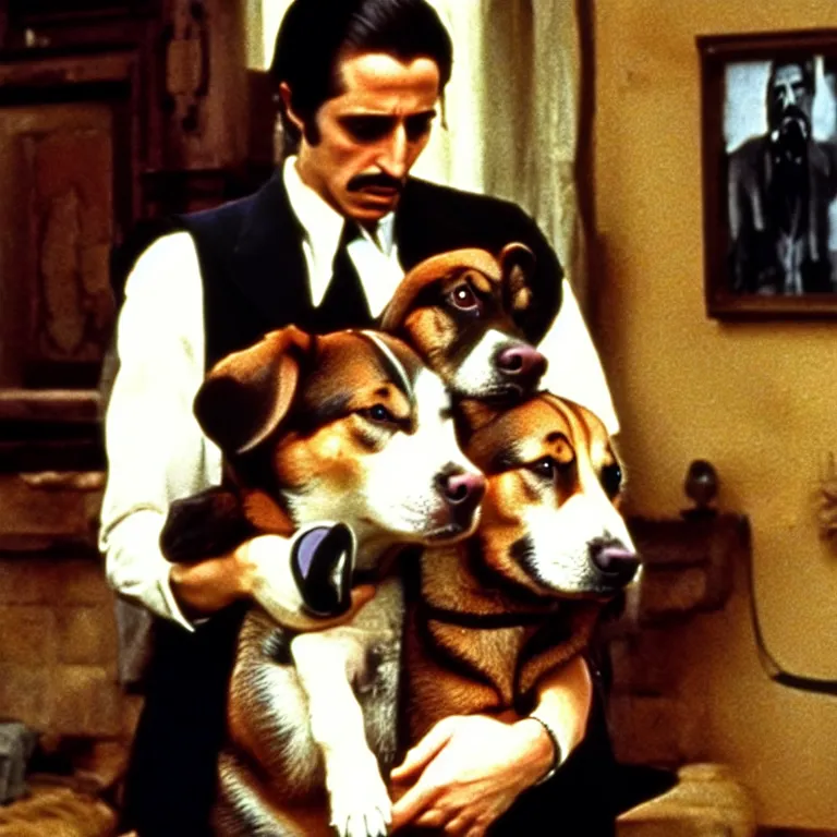 Image similar to man holding a dog photograph, the godfather film screencap, 1 9 7 2