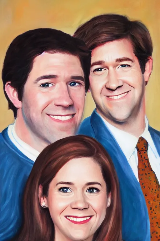 Image similar to portrait painting of jim halpert and pam beesly