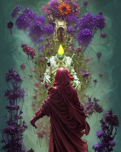 Image similar to the platonic ideal of flowers, rotting, insects and praying of cletus kasady carnage thanos davinci nazgul wild hunt chtulu mandala ponyo heavy rain bioshock, d & d, fantasy, ego death, decay, dmt, psilocybin, concept art by randy vargas and greg rutkowski and ruan jia and alphonse mucha