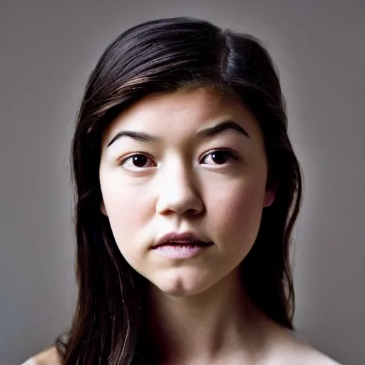 Image similar to a masterpiece portrait photo of a beautiful young woman who looks like a tiny asian mary elizabeth winstead, symmetrical face