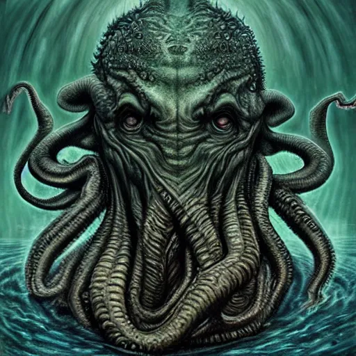 Image similar to John Oliver is Cthulhu, matte painting, hyper detailed, hyper realistic, by Leonardo Da Vinvi, portrait