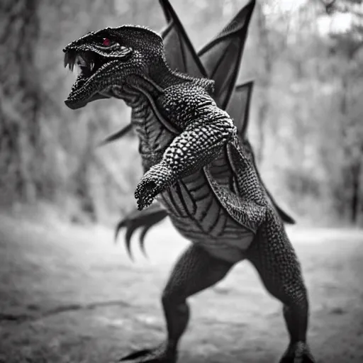 Prompt: real life Pokemon, creepy, scaly, menacing, evil, realistic, slight overcast, sharp focus