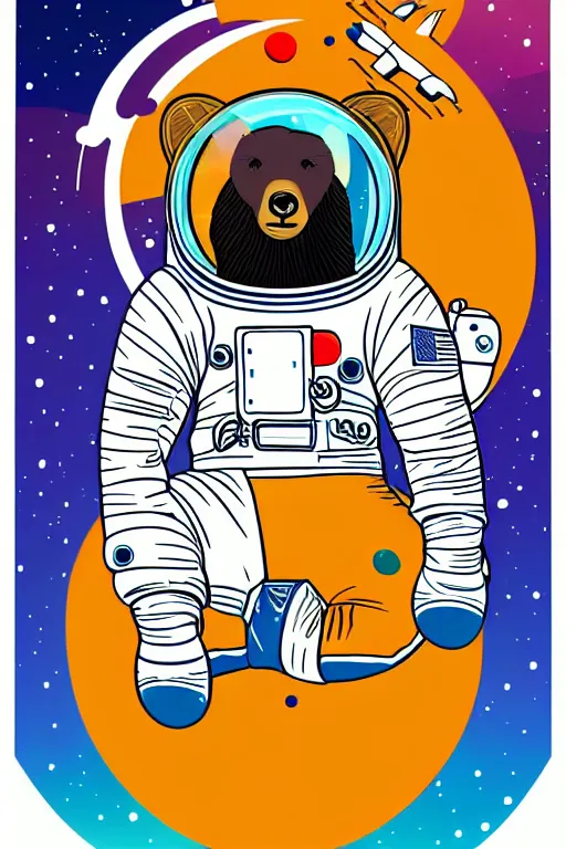 Image similar to A portrait of a bear as an astronaut on the moon, sticker, colorful, illustration, highly detailed, smooth and clean vector curves, no jagged lines, vector art, smooth