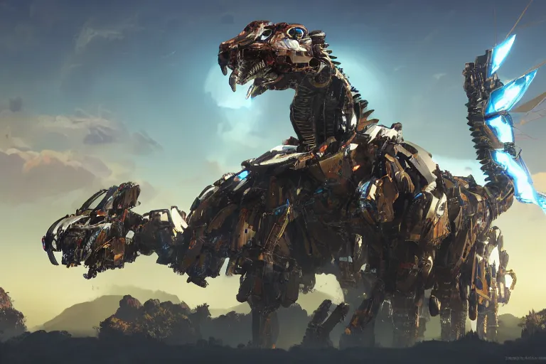 Image similar to glinthawk machine mecha animal beast robot of horizon forbidden west horizon zero dawn bioluminiscence global illumination ray tracing hdr fanart arstation by sung choi and eric pfeiffer and gabriel garza and casper konefal