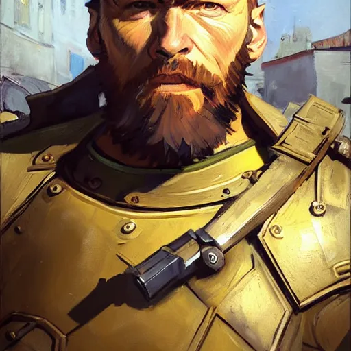 Image similar to greg manchess portrait painting of armored van gogh as overwatch character, medium shot, asymmetrical, profile picture, organic painting, sunny day, matte painting, bold shapes, hard edges, street art, trending on artstation, by huang guangjian, gil elvgren, ruan jia, randy vargas, greg rutkowski