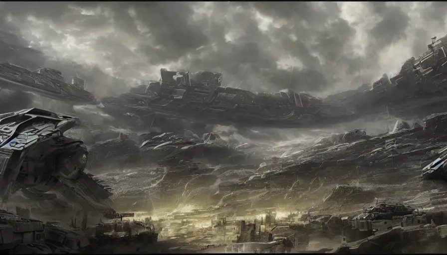 Image similar to matte painting of a huge sci - fi battlefield