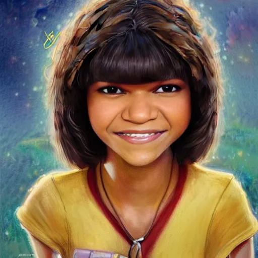 Image similar to portrait of zendaya as dora the explorer, by jean - baptiste monge