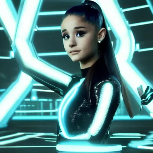 Prompt: A still of Ariana Grande in the Tron: Legacy (2010) reboot, directed by Mark Ryden