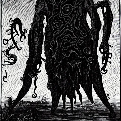 Image similar to an eldritch giant, horrid creature, evil, ominous