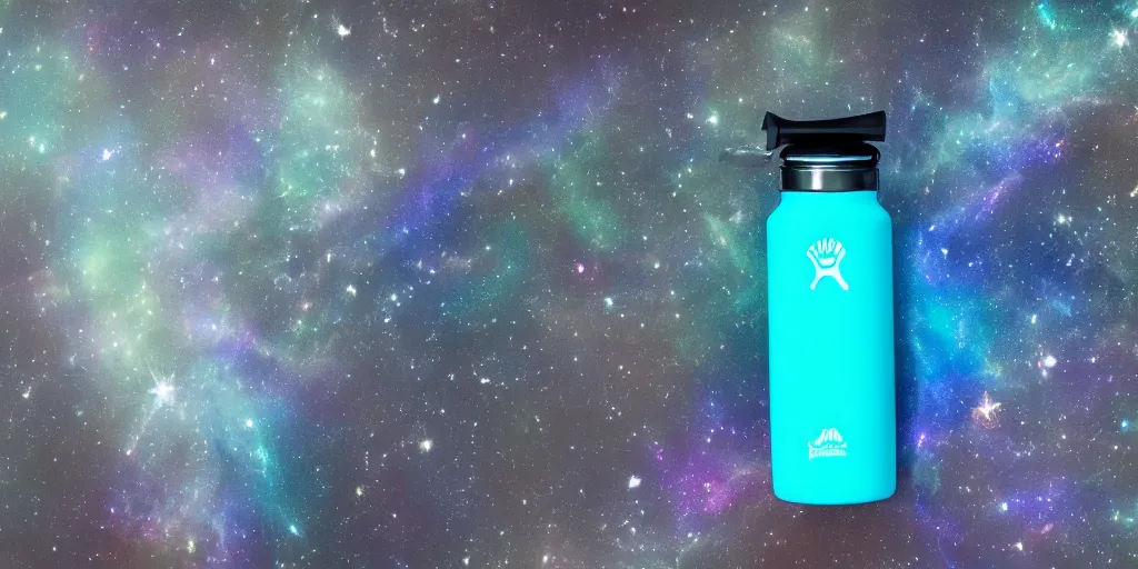 Image similar to hydro Flask, space, galaxy, glow, neon, closeup,